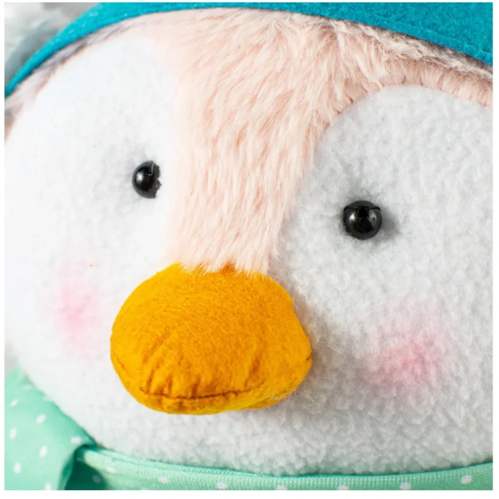 11” Pastel Pink Plush Penguin Head Pre-Wired Craft Decor Mint Scarf Earmuffs